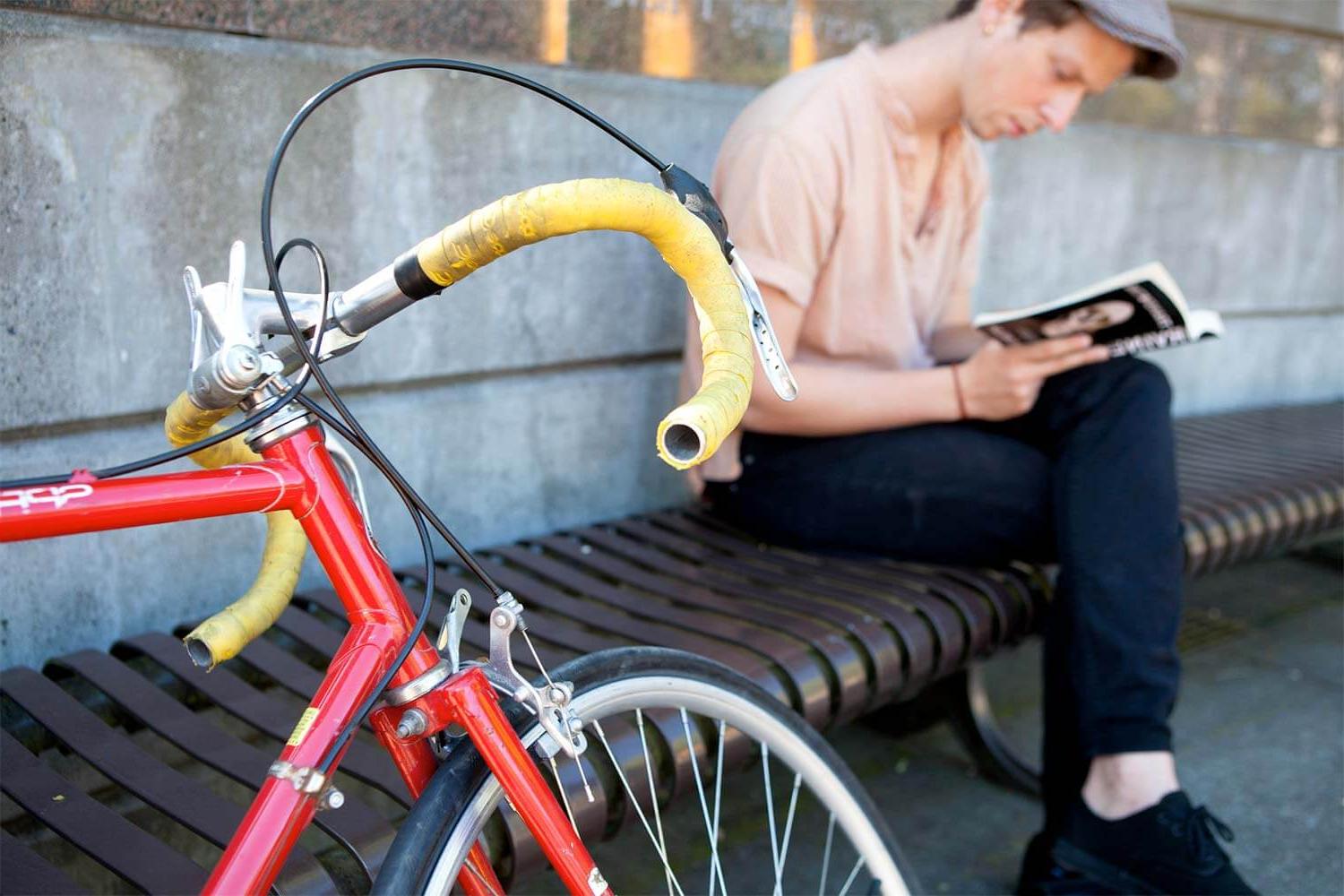 Student and bike in Martin Square